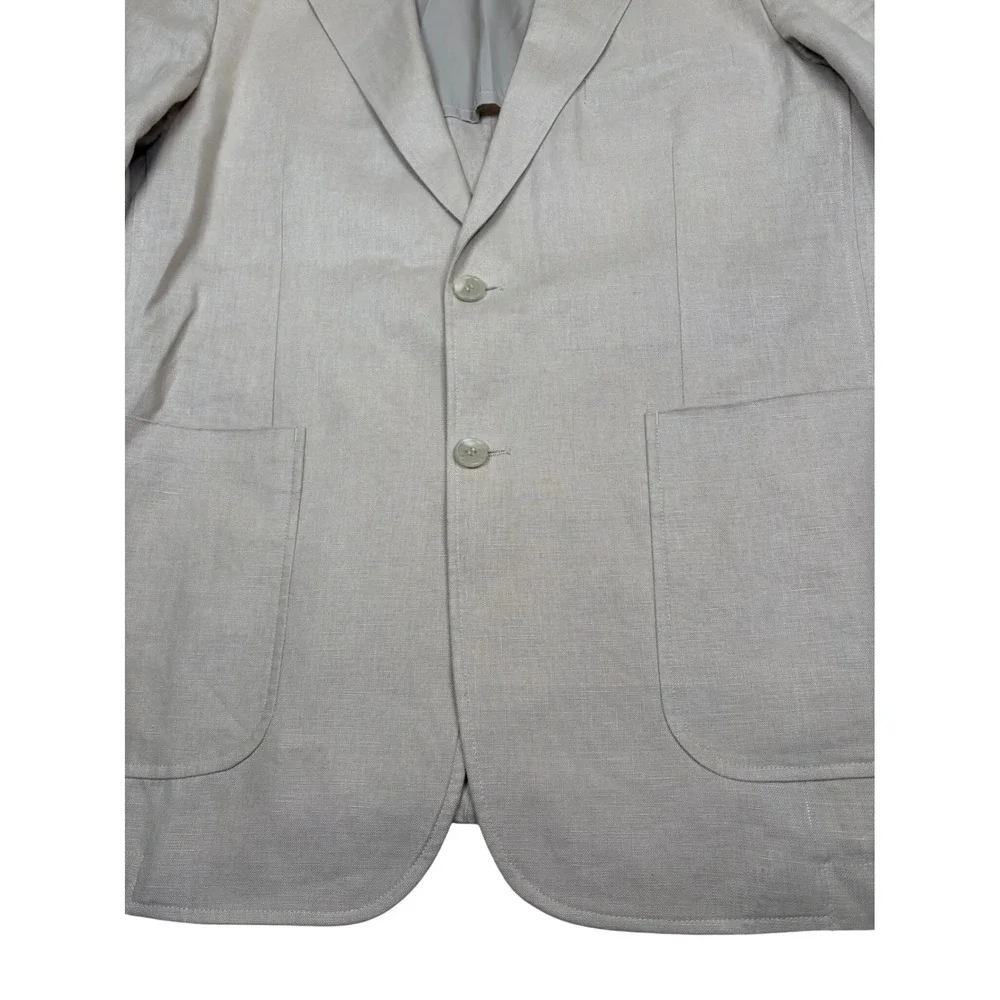 Alan Flusser Mens Beige 100% Linen Two Button Sport Coat Blazer Size M